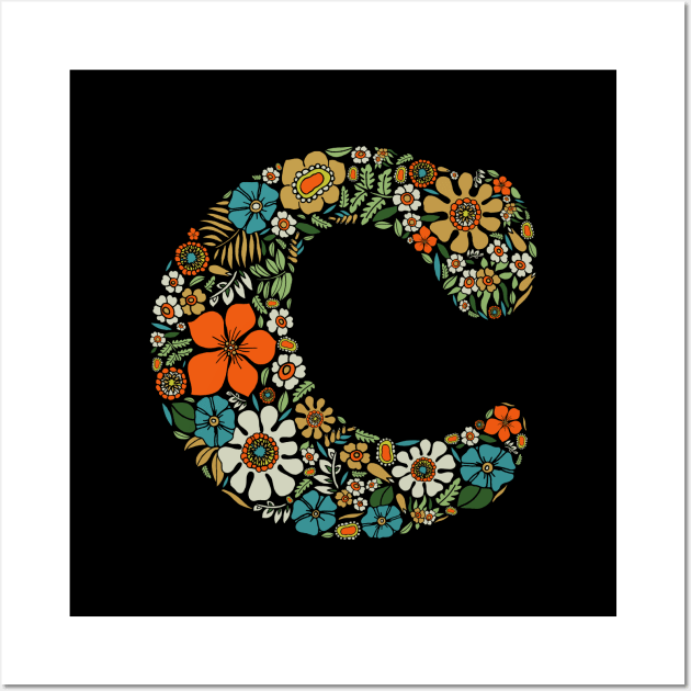 Hippie Floral Letter C Wall Art by zeljkica